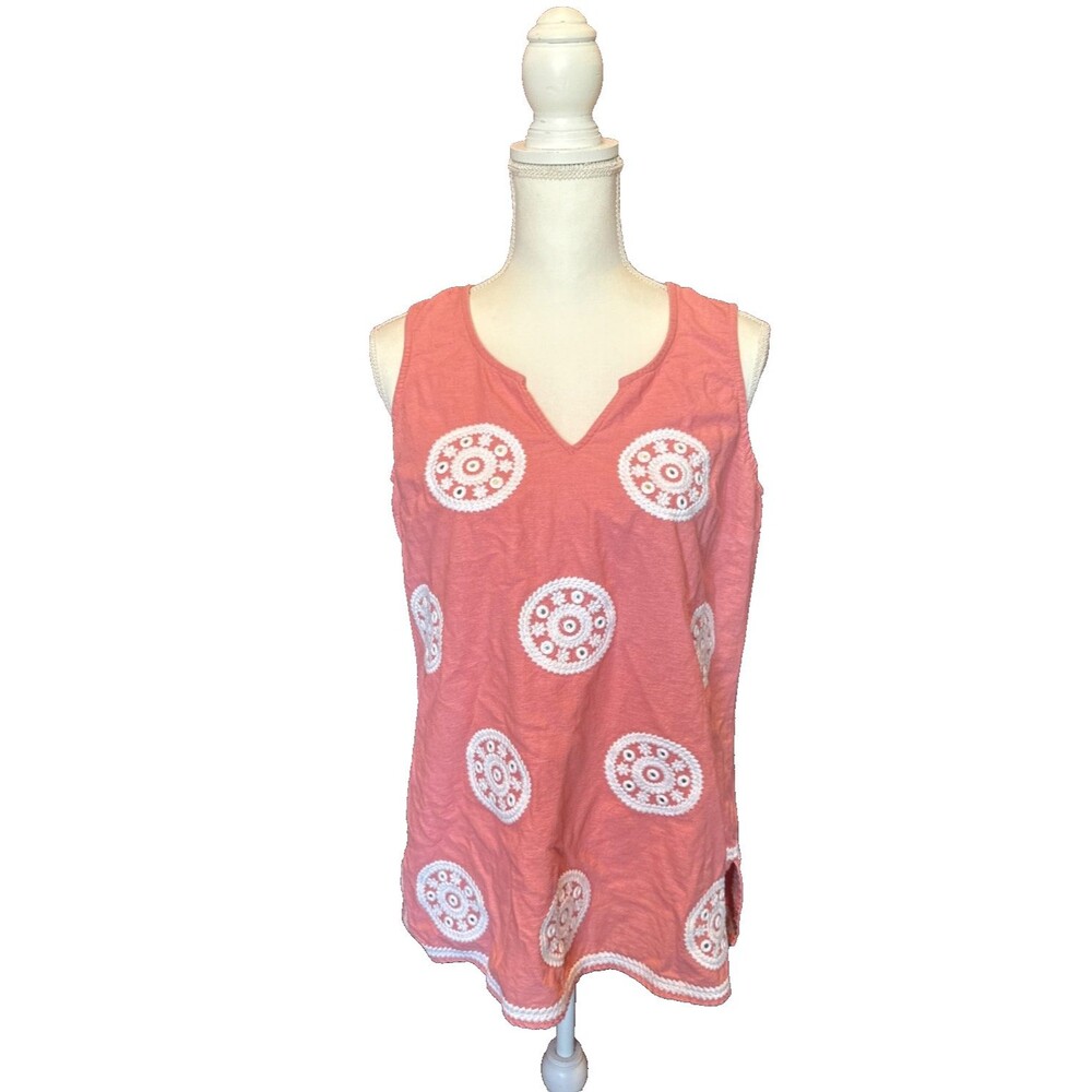 Mud Pie Gigi Tunic Medium Pink Medallion Preppy Sleeveless